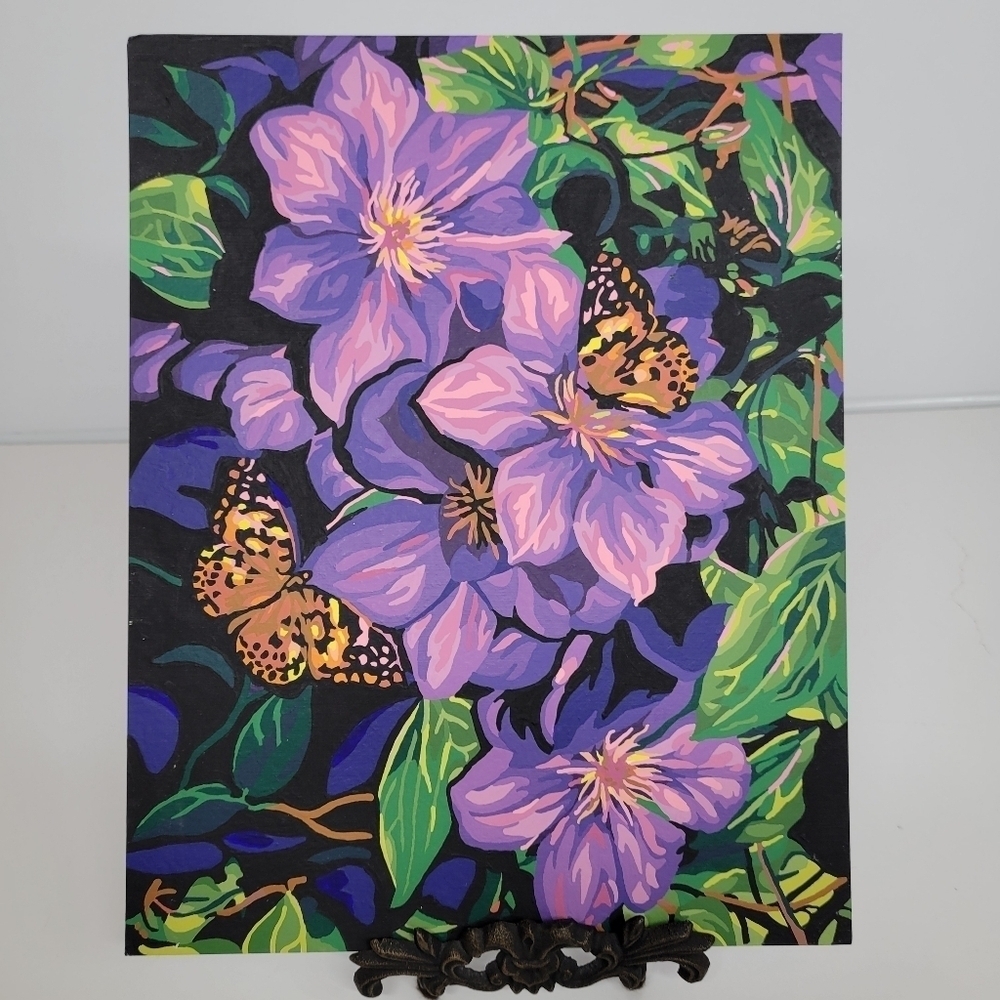 Clematis‎ & Butterflies Paint by Number Finished Acrylic Painting 11×14